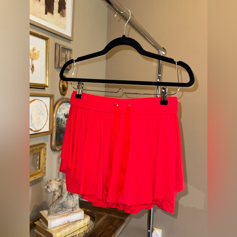 Vibrant Red Pleated Athletic Skort